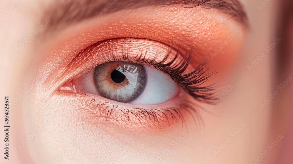 Obraz premium Close-up of a Woman's Eye with Peachy Makeup