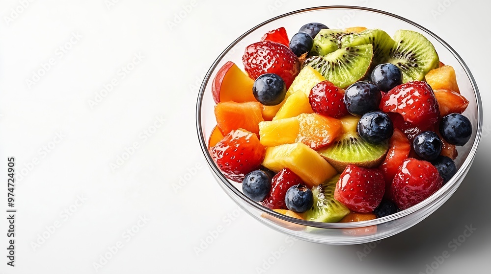 Tasty fruit salad in bowl isolated on white : Generative AI Tasty fruit salad in bowl isolated on white : Generative AI