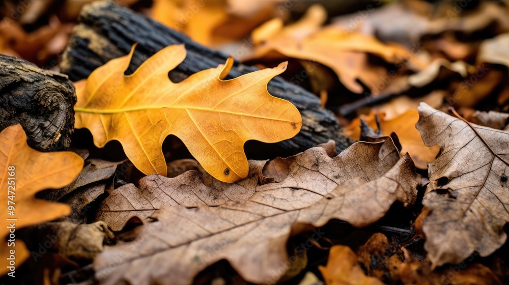 A single, vibrant yellow leaf sits atop a bed of brown and withered leaves. The contrast in color and texture creates a striking visual. A single, vibrant yellow leaf sits atop a bed of brown and withered leaves. The contrast in color and texture creates a striking visual.