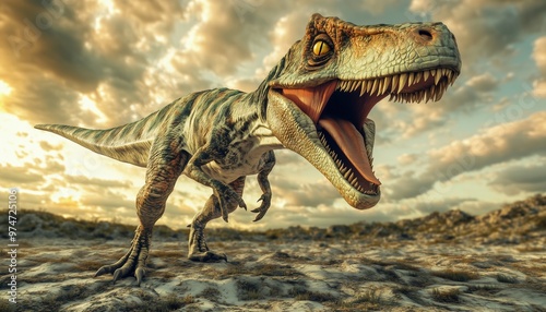 3d Render Illustration Of A Dinosaur. This Artwork Showcases A Realistic Representation Of A Dinosaur Through Detailed 3d Rendering Techniques. photo