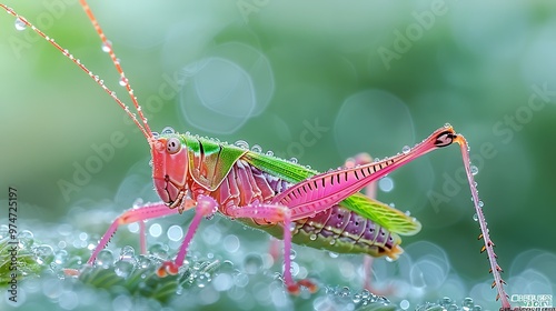 araffe with a pink and green body and a long tail photo