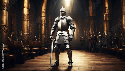 Knight in Shining Armor Raising a Sword