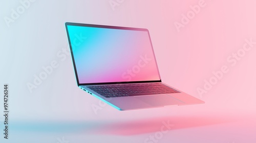Floating laptop with soft pastel colors on a minimalist background representing modern technology