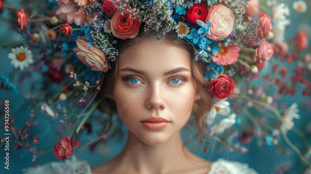 Woman with Vibrant Floral Crown Woman with Vibrant Floral Crown