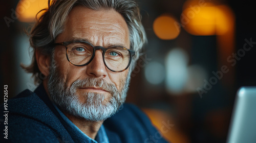 Close-up portrait of a middle-aged man with a beard and glasses.