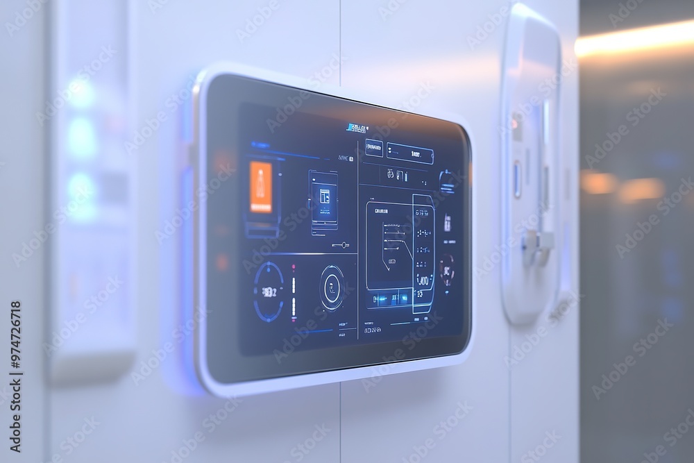 Futuristic control panel with holographic interface Futuristic control panel with holographic interface