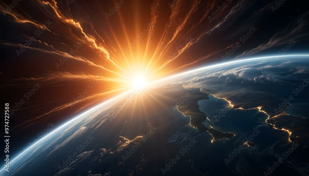 sun on the horizon of earth outer space sun on the horizon of earth outer space