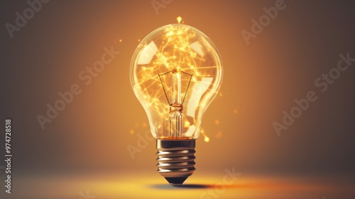 A glowing light bulb with a warm, golden light emanating from it.