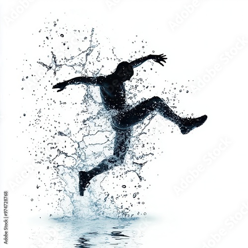 Diver performing an acrobatic dive, graceful movement, water droplets in slow motion, isolated on white background