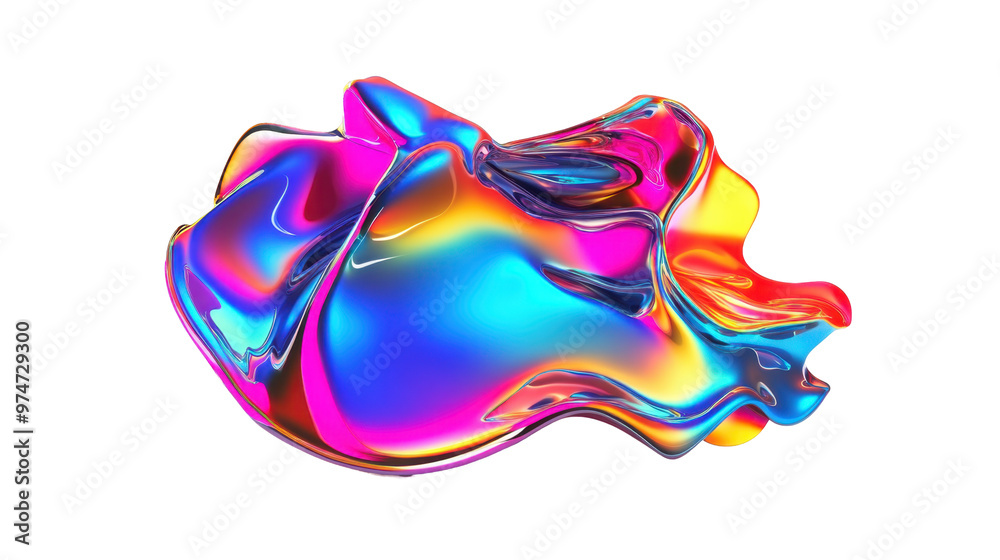 Naklejka premium A colorful, abstract 3D shape with fluid, reflective surfaces showcasing vibrant hues.