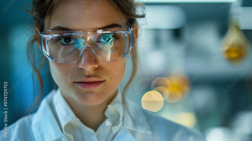 Female Scientist in Lab with Goggles Female Scientist in Lab with Goggles