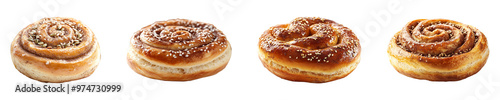 Set, collection of Cinnamon bun with seeds isolated on transparent background.