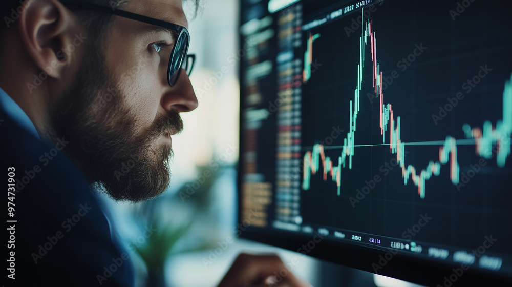 Crypto investor analyzing stock trade data on digital exchange platform. Financial broker reviewing stockmarket indexes, charts, and assessing investment risks. Digital finance, cryptocurrency, and fi Crypto investor analyzing stock trade data on digital exchange platform. Financial broker reviewing stockmarket indexes, charts, and assessing investment risks. Digital finance, cryptocurrency, and fi