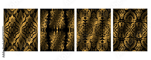 Set of 4 Golden  background. Design template for invitation, web, banner, birthday, wedding, business card.