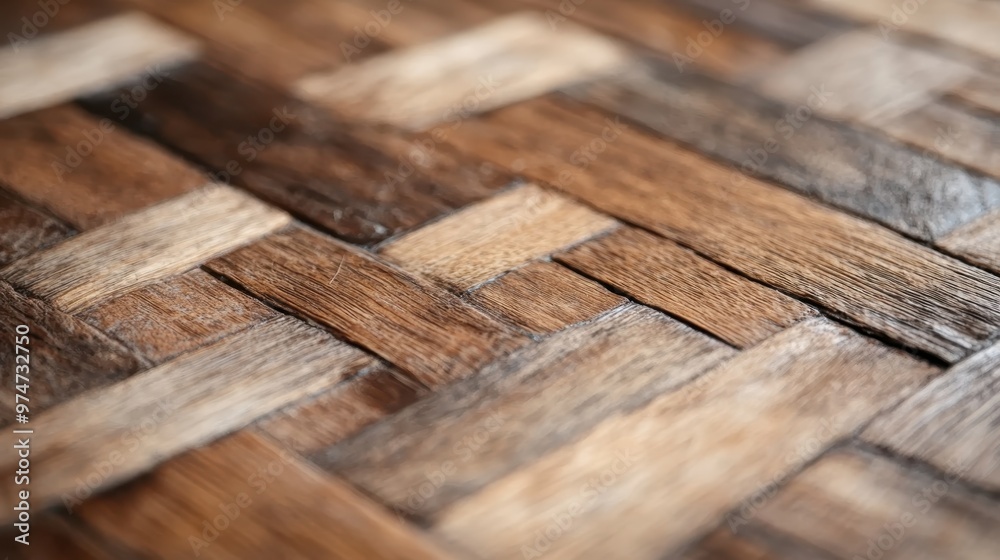 This image features a detailed close-up of a wooden parquet floor, showcasing an intricate basket weave pattern with a range of brown tones that highlight the natural wood grain. This image features a detailed close-up of a wooden parquet floor, showcasing an intricate basket weave pattern with a range of brown tones that highlight the natural wood grain.