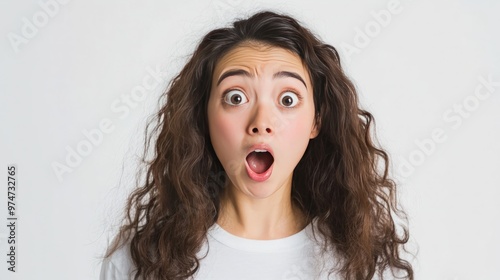 Surprised 29-Year-Old Japanese Female with a Neat Face, Isolated Against a Clean White Background. Capturing a Moment of Genuine Shock and Expression.