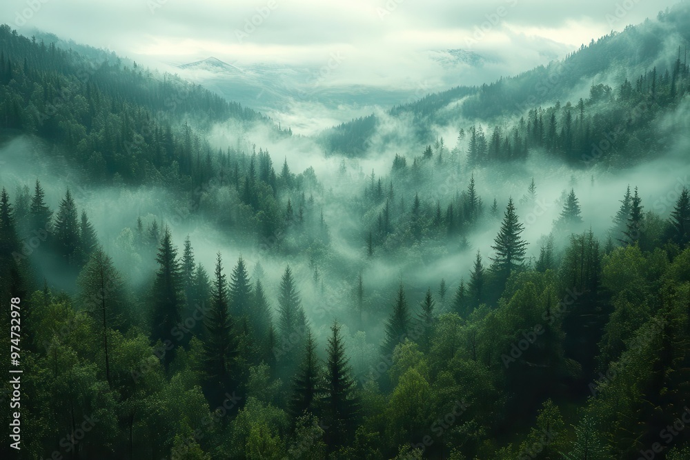 misty forest landscape ethereal fog weaving through towering evergreens soft diffused light mystical atmosphere misty forest landscape ethereal fog weaving through towering evergreens soft diffused light mystical atmosphere