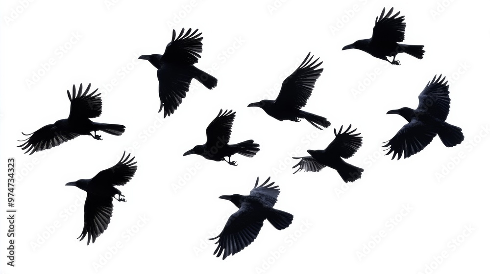 Obraz premium crows flock silhouette isolated on white background