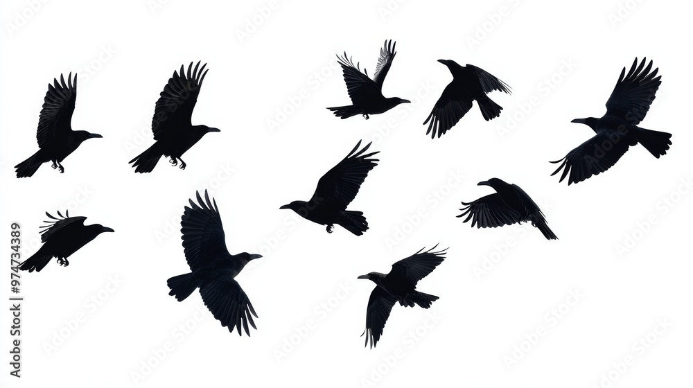 crows flock silhouette isolated on white background crows flock silhouette isolated on white background