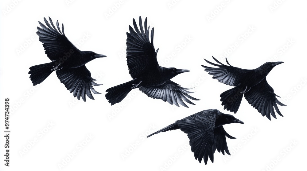 Fototapeta premium crows flock silhouette isolated on white background