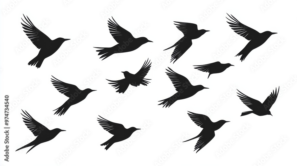 crows flock silhouette isolated on white background crows flock silhouette isolated on white background