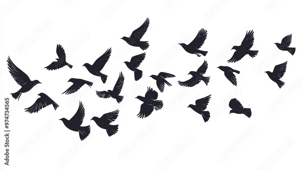 crows flock silhouette isolated on white background crows flock silhouette isolated on white background