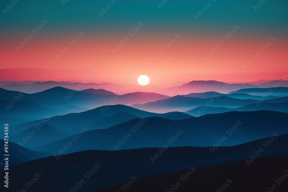 Obraz premium Silhouetted Mountain Ranges with a Setting Sun