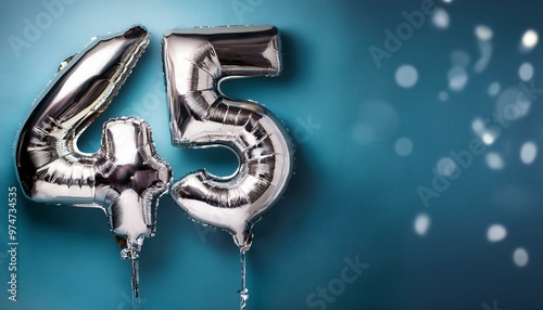 Banner with number 45 silver balloons with copy space photo