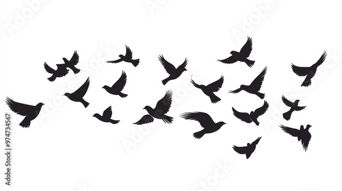 crows flock silhouette isolated on white background