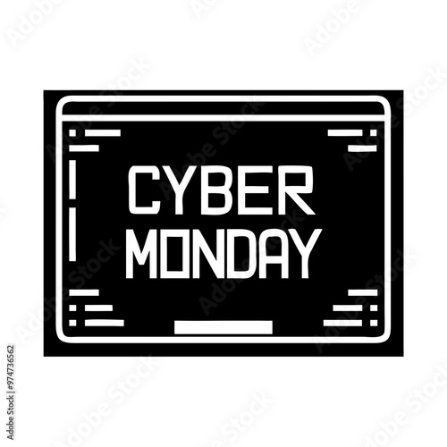 Cyber Monday tablet frame with bold text in minimal black and white design