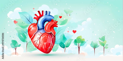 3d Red heart shape with line of cardio gram and stethoscope on pink background, banner and background for heart health, health care, health checkup concept banner