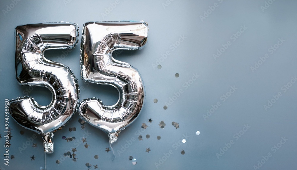 Banner with number 55 silver balloons with copy space Banner with number 55 silver balloons with copy space