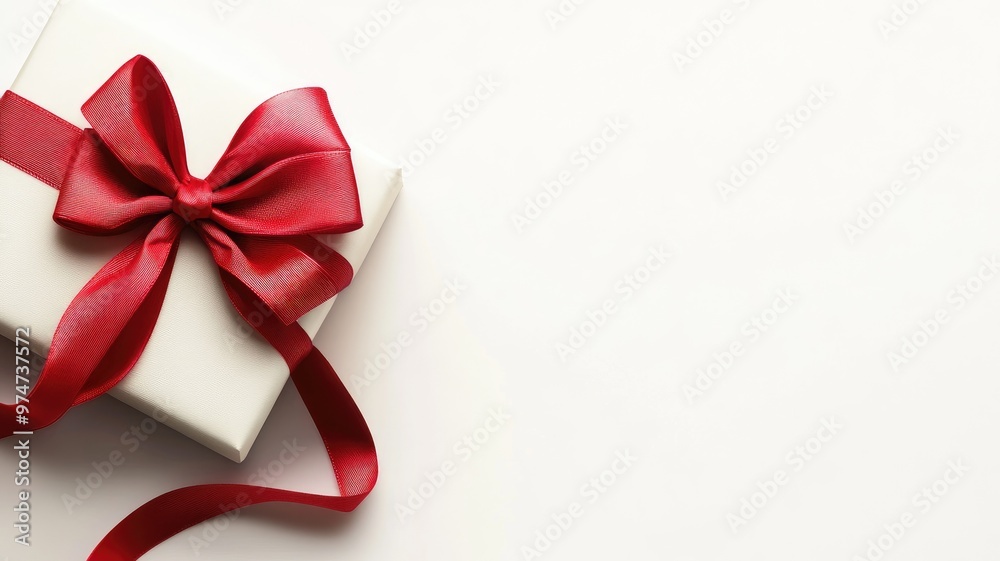 A white gift box tied with a luxurious red bow, symbolizing elegance and celebration on a plain background. A white gift box tied with a luxurious red bow, symbolizing elegance and celebration on a plain background.
