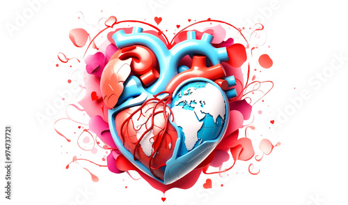 3d Red heart shape with line of cardio gram and stethoscope on pink background, banner and background for heart health, health care, health checkup concept banner