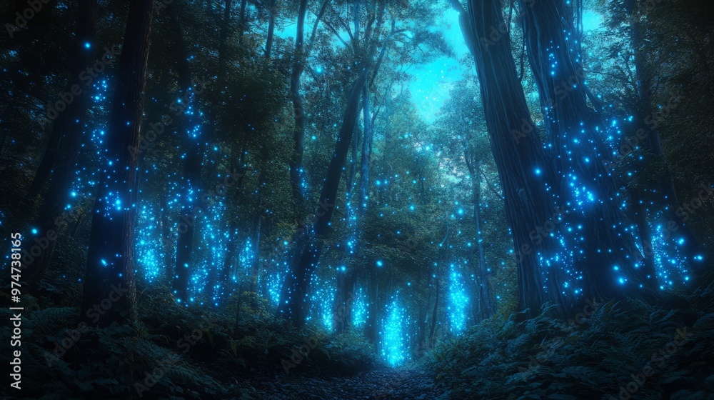 Fototapeta premium Bioluminescent Forest: Where Trees Glow with Magical Light