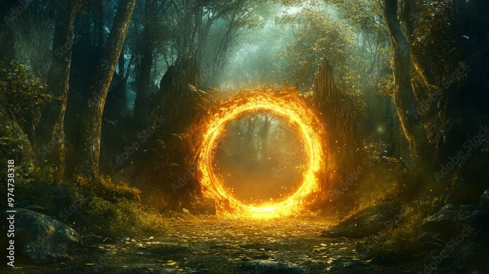 Fototapeta premium Mysterious Forest Portal: Glowing Energy and Magic Unveiled