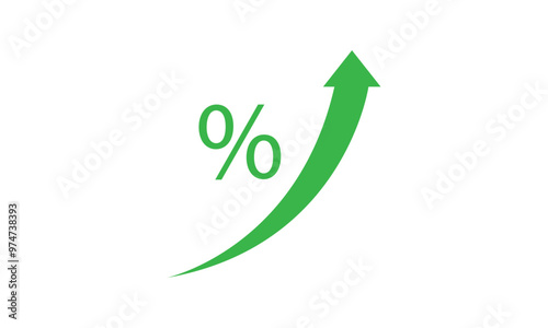 GDP high growth, green arrow up and percent icon. Vector