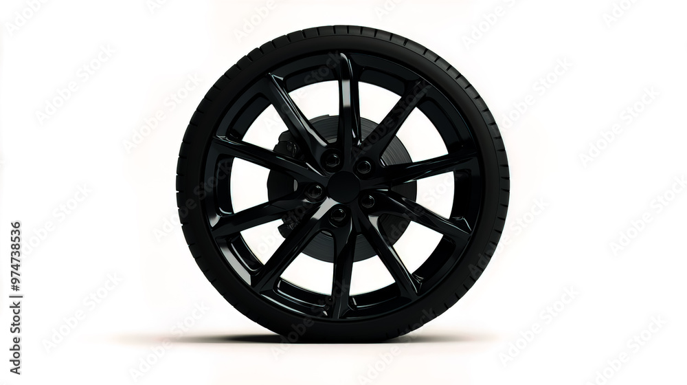 Obraz premium Black car alloy wheel isolated on white.