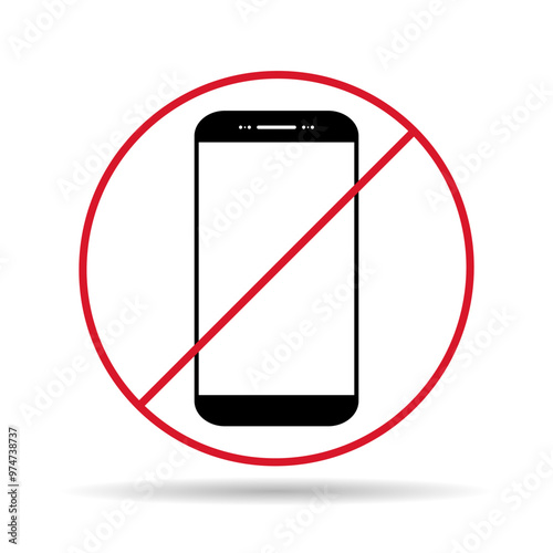 Mobile forbidden shadow icon, no use phone sign, ban smartphone label vector illustration