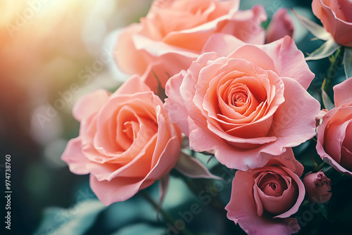 A vintage-toned close-up of a bouquet of fresh roses, perfect for a Valentine's Day or celebration card