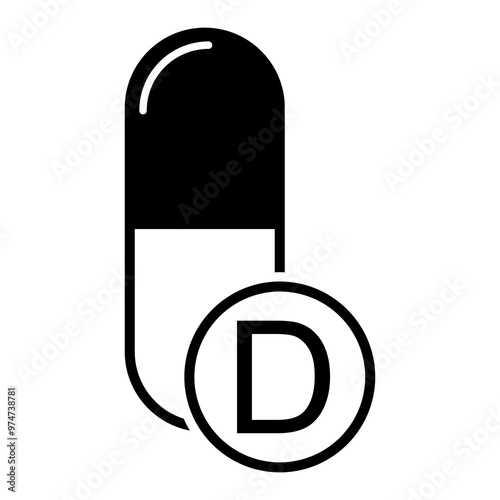 Vitamin D icon, healthy medicine pill supplement symbol, complex mineral vector illustration