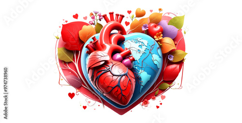 3d Red heart shape with line of cardio gram and stethoscope on pink background, banner and background for heart health, health care, health checkup concept banner