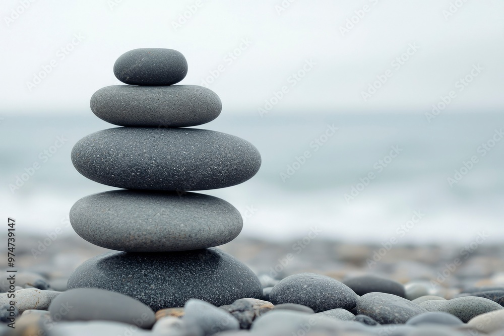 Stack of Smooth Gray Stones on a Beach Stack of Smooth Gray Stones on a Beach