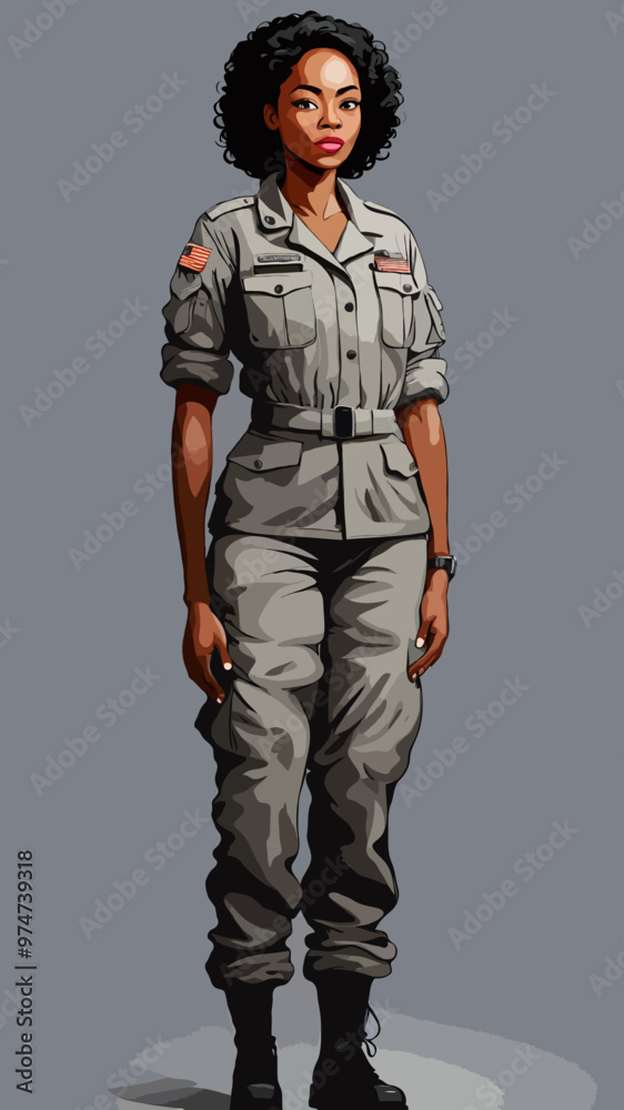 Illustration of black woman military Illustration of black woman military