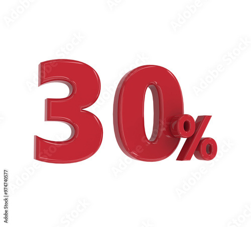 3D Number 30 percent Promotion or Discount Style Color red