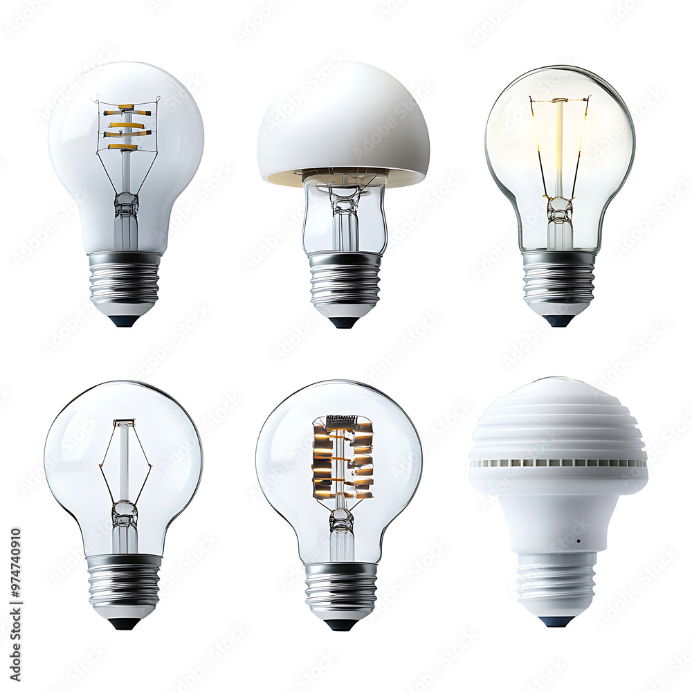 Set, collection of energy-saving light bulbs isolated on transparent background. Set, collection of energy-saving light bulbs isolated on transparent background.