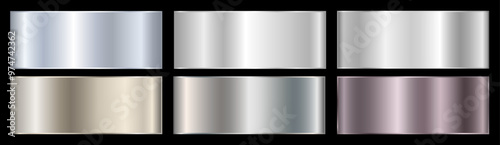 Set with silver gradients on a black background. A palette of colors for the design, a collection of high-quality ingredients. Metallic texture, shiny background. Vector EPS 10.