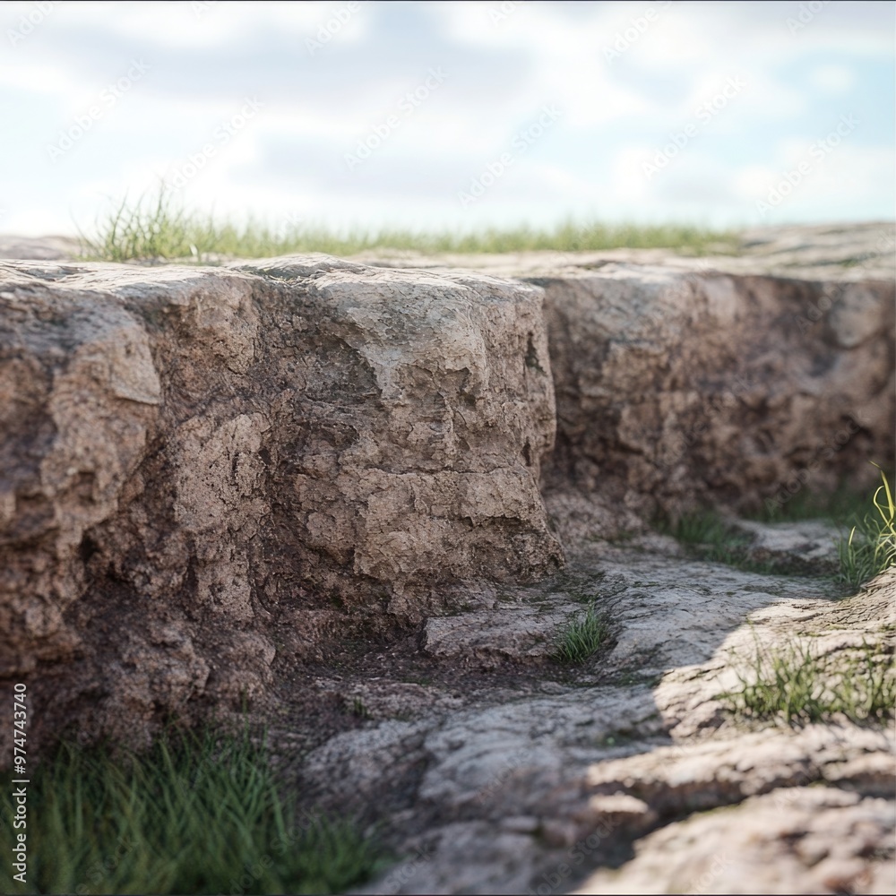 Terrain – Highly Detailed Textured Terrain for 3D Use Showing Layers of Rocky Surfaces and Grassy Plains Terrain – Highly Detailed Textured Terrain for 3D Use Showing Layers of Rocky Surfaces and Grassy Plains