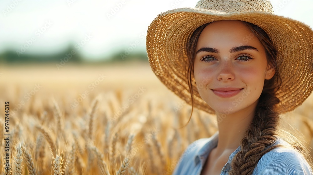 Obraz premium Wheat quality check Woman Farmer with ears of wheat in a wheat field Harvesting Agrobusiness : Generative AI