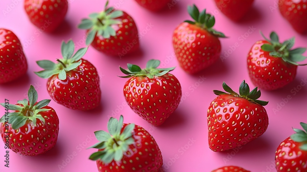 Strawberry Pattern of strawberrys on colored background : Generative AI Strawberry Pattern of strawberrys on colored background : Generative AI